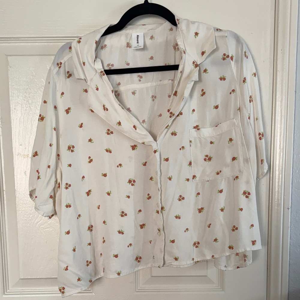 Abound White Floral Top with Pink and Green Accents